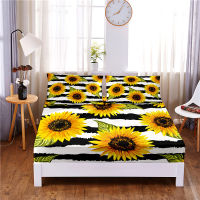 Sunflower Digital Printed 3pc Polyester Fitted Sheet Mattress Cover Four Corners with Elastic Band Bed Sheet Pillowcases