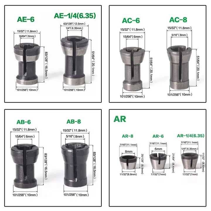 Carbon Steel Collets Trimming Machine Router Bit Shank Adapter