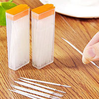 50 Pcs Plastic Toothpicks 2 Way Tooth Picks Interdental Brush Cleaners Portable Box Random Color