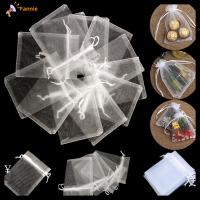 FANNIE 25/50PCS วาดได้ ของชำร่วยคริสต์มาส บรรจุเครื่องประดับ ถุงสีขาว Organza Gauze ซอง กระเป๋าหูรูด ถุงของขวัญ