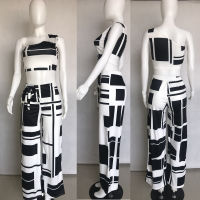 Women High Waist Sexy Jumpsuit Geometric Print Bodysuit Women Overalls Two Piece Bow Jumpsuit Playsuit L0178