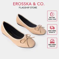 Giày búp bê thời trang Erosska mũi vuông kiểu dáng Hàn Quốc đế cao su da mềm đính nơ màu nude - ef006