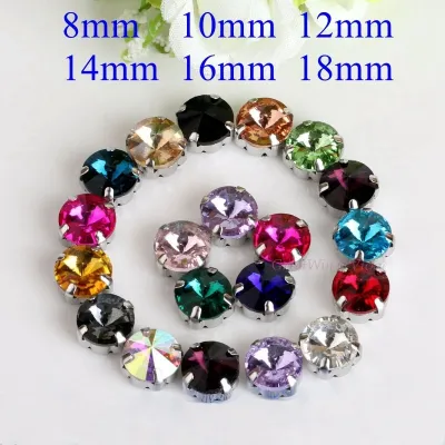 Glass Rhinestones! Satellite / Round Shape Diamond With Claw Sew On Strass Metal Base Buckle Crystal Stone Beads For Clothes