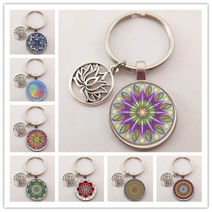 new-mandala-flower-of-life-keychain-classic-budddhist-sacred-geometry-women-key-chain-holder-for-car-bag-key-chains