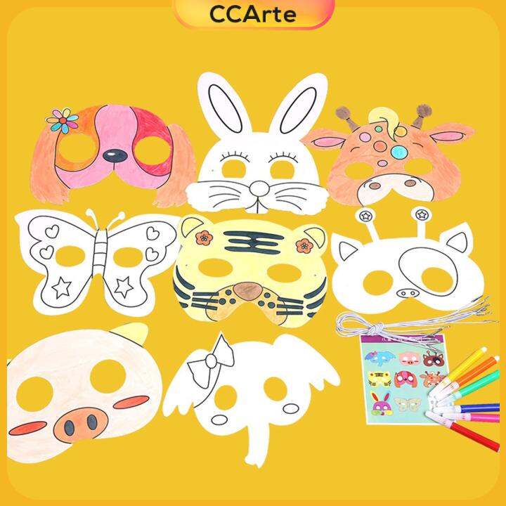 ccarte-การ์ดสีขาวแบบทำมือชุดมาส์กไม่ทาสีสำหรับเด็กที่จะทำและตกแต่งอุปกรณ์เสริม