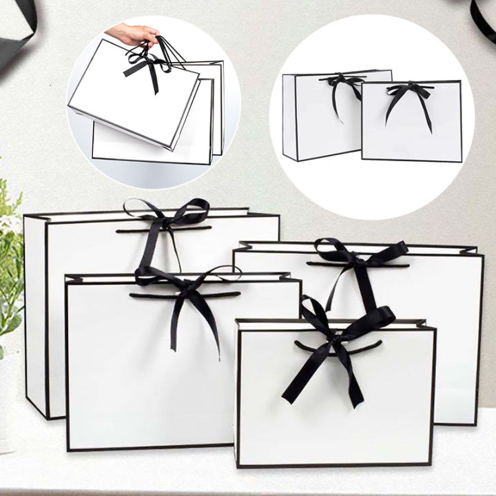 yurongfx-กระดาษแข็งสีขาวกรอบสีดำกระเป๋าถือถุงซานตาประชาสัมพันธ์ขององค์กรถุงกระดาษช้อปปิ้งเสื้อผ้า