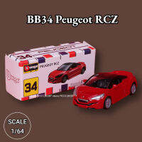 Bburago 164โมเดลรถขนาดเล็กขนาดเล็กของเล่นแบบชุดสะสมยานพาหนะดายแคสโลหะขนาด Peugeot RCZ BB34