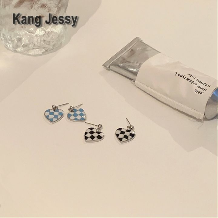 kang-jessy-ins-ต่างหูลายตารางหมากรุกสไตล์วินเทจสไตล์เลิฟสำหรับผู้หญิงต่างหูแนววินเทจสไตล์เกาหลีสไตล์มินิมอลดีไซน์แนวมินิมอล