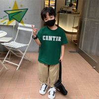 2023 NEWBoy S T-Shirt Cotton 2023 New Children S T-Shirt Men S Short Sleeve Medium And Large Children S Letter Top เสื้อยืด