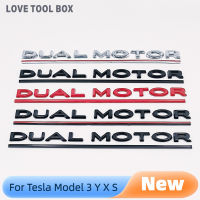 3D DUAL MOTOR Underlined ตัวอักษรสัญลักษณ์สำหรับ Tesla รุ่น3 Yxs รถด้านหลังจัดแต่งทรงผมประสิทธิภาพสูง Trunk สติกเกอร์ Chrome สีแดง