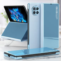 Vivo X Fold Case, Luxury Mirror Plating Hard PC +PU Leather Standing View Casing Cover for Vivo X Fold