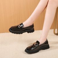 4cm patent leather loafers casual square toe womens shoes British style soft leather flat simple solid color JK Lolita