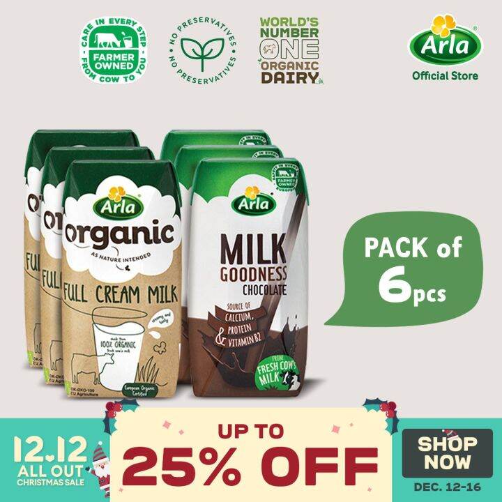 Arla Organic Full Cream and Chocolate Milk 200ml 6-Pack | Lazada PH