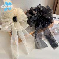 COSE Organza กิ๊บติดผมริบบิ้นยาวตาข่ายคริสตัลกิ๊บหนีบผมโบว์ผู้หญิงที่หนีบริบบิ้นตาข่ายกันกระแทกมีด้านหรูหราคู่