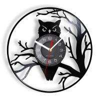 Owl Bird Branches Vinyl Album Re-purposed Record Clock Animal Wall Decor Black Hanging Wall Watch Living Room Modern Artwork