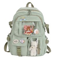 Kawaii Aesthetic Women Backpack School Bag for Teen Girls Japanese Korean Rucksack Student Bookbags with Cute Accessor Mochila