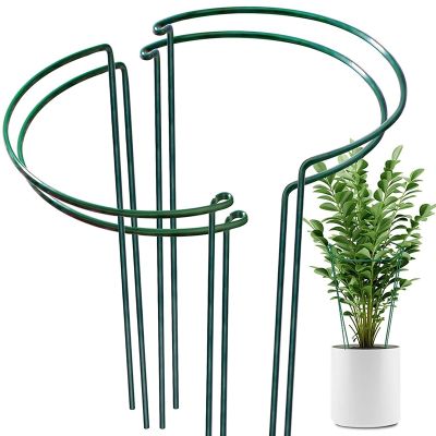 4 Pcs Plant Support Stakes Ring Cage Metal Garden Plant Stake Green Half Round Plant Support Ring Large Plant Supports