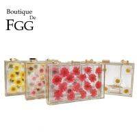 Boutique De FGG อะคริลิคใสกล่องคลัทช์กระเป๋าถือผู้หญิงดอกไม้ไหล่กระเป๋า Crossbody โลหะ Clutches Purses