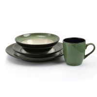 Chic 16 Piece Stoneware Dinnerware Set - Jade - Includes 4 Bowls, 4 Dinner Plates, 4 Dessert Plates &amp; 4 Mugs - Durable, Oven-Saf