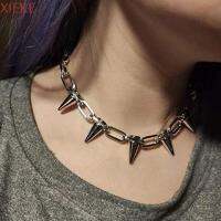 XIEKE โลหะผสม ของขวัญสำหรับผู้หญิงผู้ชาย ฮิปฮอป Rivets Chokers กอธิค ฮาราจูกุ สร้อยคอ