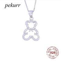 Pekurr 925เงินสเตอร์ลิงกลวง CZ ห่วงสร้อยคอเพชรตุ๊กตาหมีสำหรับผู้หญิงจี้การ์ตูนเครื่องประดับแฟชั่นเด็กผู้หญิงเด็กน้อย