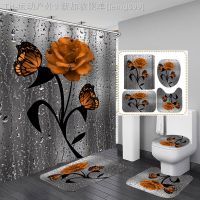 【CW】♞  Pattern Curtains Non-Slip Rug Toilet Lid Cover Shower Curtain Set Mats Rugs Decoration