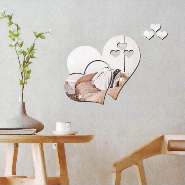3D Mirror Heart Love Wall Sticker DIY Decal Living Room Wall Stickers