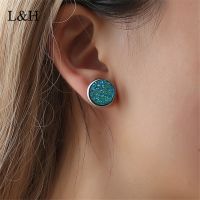 L amp;H 2018 New 9 Colors Earrings Vintage Imitation Stone Resin Round Gypsophila Crystal Stud Earrings For women Fashion Jewelry