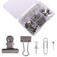 500pcs Paper Clips Binder Clip Map Thumbtacks Round Head Push Pins with Box Office School Home Supplies