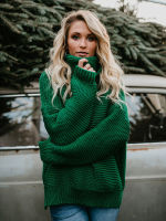 2022 Women Pullover Thick Autumn Winter Clothes Warm Knitted Oversized Turtleneck Sweater For Womens Green Tops Woman Jumper