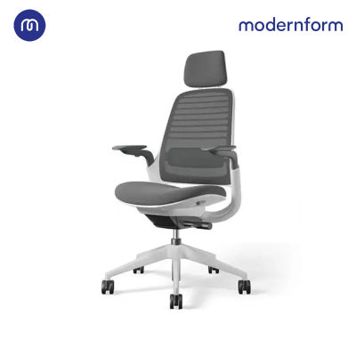 Modernform เก้าอี้ Steelcase ergonomic รุ่น Series1 พนักพิงสูง สีเทาเข้ม เก้าอี้เพื่อสุขภาพ เก้าอี้ผู้บริหาร เก้าอี้สำนักงาน เก้าอี้ทำงาน เก้าอี้ออฟฟิศ เก้าอี้แก้ปวดหลัง หุ้มด้วยผ้าตาข่ายไมโครนิต มีอุปกรณ์รองรับเอวปรับได้ ปรับน้ำหนักตามผู้นั่งอัตโนมัติ