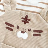 、‘】【= New Spring Autumn Baby Boy Cute Rompers Cartoon Tiger Round Collar Long Sleeve Stripe Jumpsuit Newborn Full Moon Clothes E2232