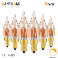 Ganriland E14 Dimmable Led Bulb C22T Gold Tint Candle Lamps LED Filament Light Bulb E12 110V 220V 2W 2200K Decoration Chandelier