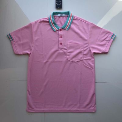 polo shirt เสื้อโปโล ผ้าไมโครแอร์ Micro Plus สีชมพูอ่อน ปกขลีปเขียวมิ้นท์ เนื้อผ้านุ่ม สวมใส่สบาย แบบคลาสสิค ไม่เหมือนใคร เหมาะสำรับอากาศในประเทศไทย