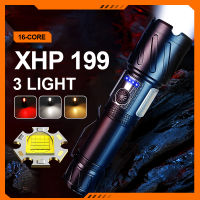 ซูเปอร์ XHP199ที่มีประสิทธิภาพ LED ไฟฉาย USB แม่เหล็กแบบชาร์จไฟแฟลช18650พลังงานสูงยุทธวิธีซัง LED ไฟฉายโคมไฟตั้งแคมป์