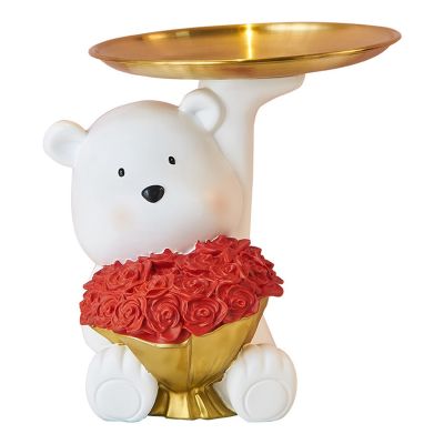 Creative White Bear Sculpture Statue Storage Tray Snacks Candy Fruit Keys and Sundries Storage Tray Decoration Craft