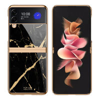 Galaxy Z Flip 3 5G Case marble tempered glass Anti-Drop luxury plating frame Phone Case for Samsung Z Flip 3 Flip3 5G Cover