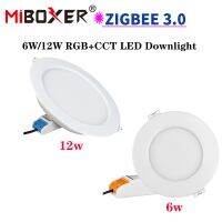 Mipoxer Zigbee 3.0 AC220V 6W/12W RGB + CT ไฟดาวน์ไลท์ LED แผงไฟเพดานกลมสำหรับห้องนั่งเล่น AC100-240V RGB + CT ไฟดาวน์ไลท์ LED สปอตไลท์ฝ้ากันน้ำ