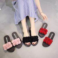 new cool summer slippers female fashion velvet flower bow a word procrastinates han edition platform sea beach shoes