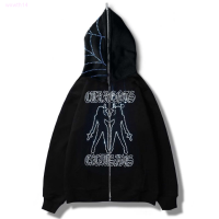 New Hooded Winter Jacket, Zippered Decoration, Skull Pattern, Spider Embellished Artificial Diamond, American Fashion, Male And Female Y2k. popular