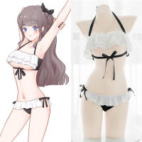 2021Cute Simple Bow Lingerie Set Ruffles Sexy Lolita Hollow Out Underwear Set Japanese Cosplay Sweet Tie Wrapped Chest Camisole