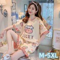 【NEW Popular】☂ชุดนอนผู้หญิงฤดูร้อนแขนสั้นบาง M-5XL ชุดใส่ในบ้านขนาดพิเศษ