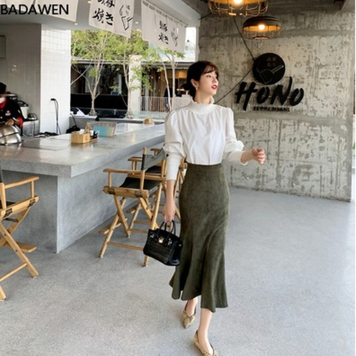 2021-new-fashion-women-long-skirts-vintage-mermaid-high-waist-solid-color-package-hip-slim-tight-fishtail-office-lady-for-winter