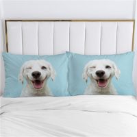 [HOT SHXLLOWWQWH 522] 3D ปลอกหมอนปลอกหมอนหรูหราเตียงปลอกหมอนปลอกหมอนตกแต่ง50x70ปรับแต่งขนาดสัตว์สุนัขน่ารักสีฟ้า