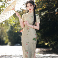 ฤดูร้อน R พิมพ์ผ้าฝ้ายลินิน Cheongsam จีนคลาสสิกแขนสั้นผู้หญิง Qipao Daily Dress