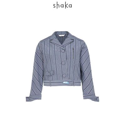 Shaka SS21 Cool Stripe Biker Jacket แจ็คเก็ตลายทาง ตัดต่อเล่นลายผ้า ติดกระดุมรีไซเคิล JK-S210507