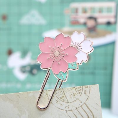 1pc Sakura Blossom Pink White Black Metal Bookmarks Paper Clip Marker of Page Student School Office Supply