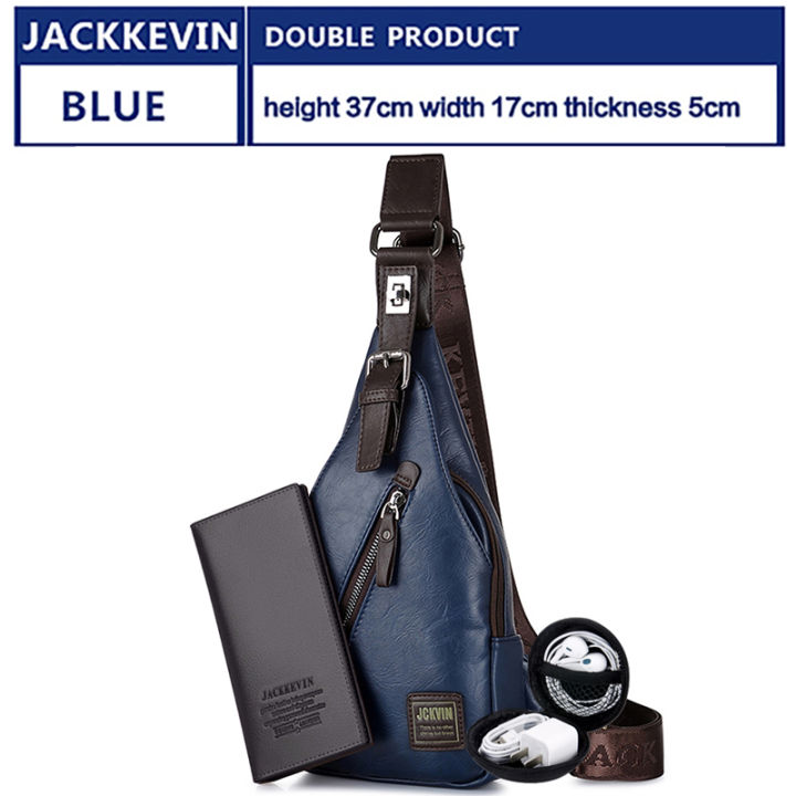 JackKevin Mens Fashion Crossbody Bag Theftproof Rotatable Button Open Leather Chest Bags Men Shoulder Bags Chest Waist Pack