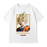 หล่อ ผ้าฝ้ายพิมพ์ลาย Dragon Ball Super Saiyan แขนสั้น Son Goku ในเสื้อยืดคู่ UnisexS-5XL