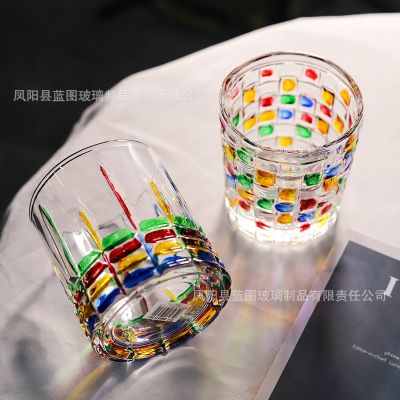 ▬✇✟  New Italian retro hand-painted glass style crystal plaid whiskey